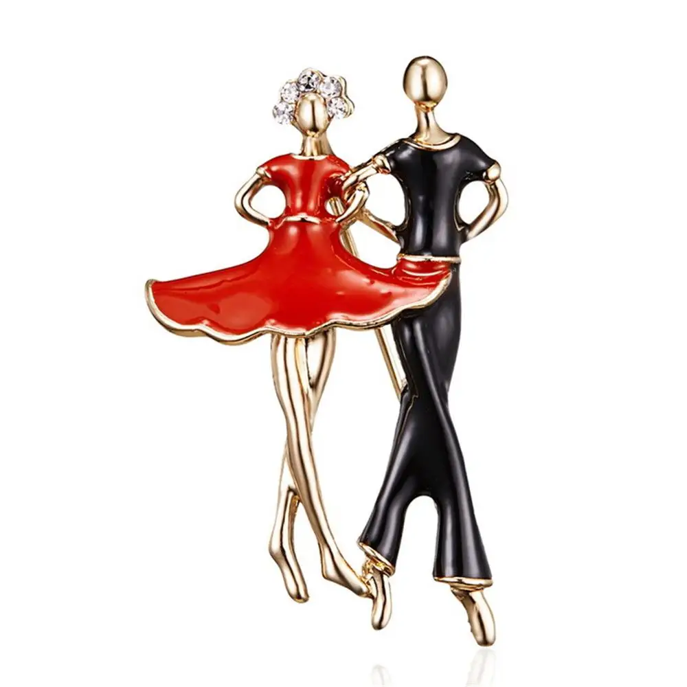 Fashion Rhinestone Dancing Boy and Girl Drawing Oil Figure Character Brooch Pin Women Enamel Dress Small Accessories |