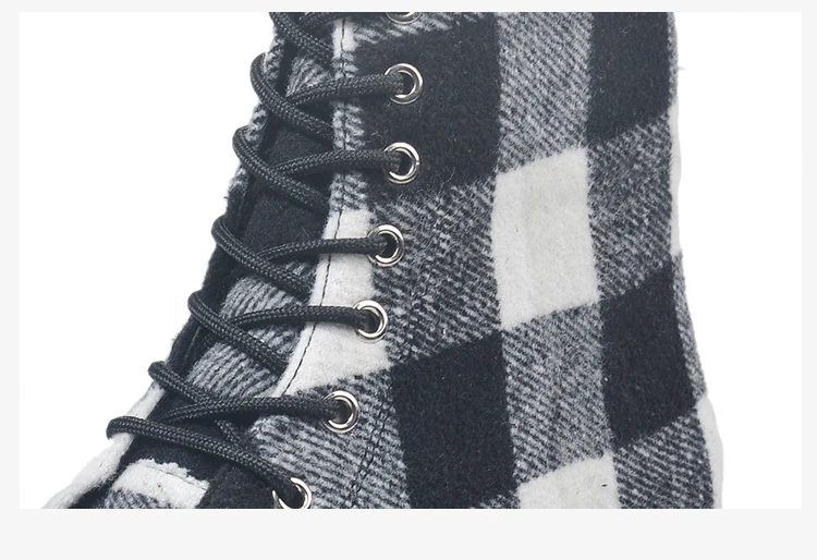 Winter Luxury Designer Patchwork Plaid Boots British Style Women Thick Heels Martin Boots Chic Plus Velvet Ladies Lace Up Shoes