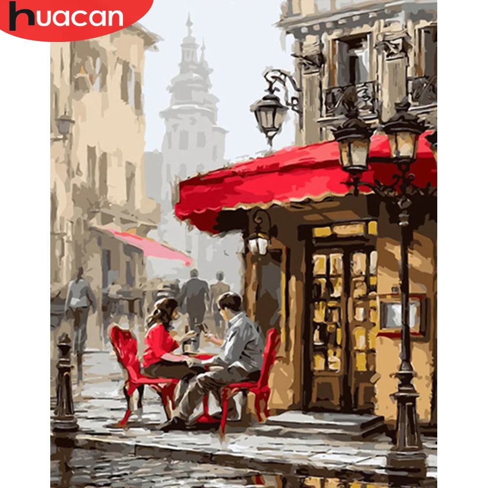 HUACAN краска по номерам городской пейзаж рисование на холсте Ручная Краска ed Art