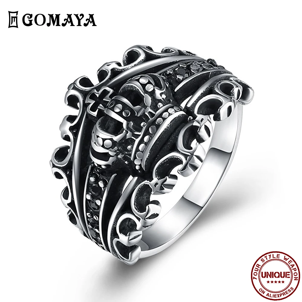 GOMAYA 316L из нержавеющей стали Открытые Кольца в форме короны для мужчин черный