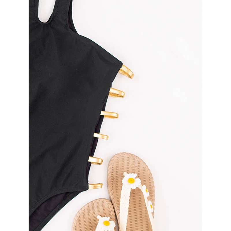 

2021 Black One-piece Swimsuit Solid Color Bikini Sexy One Piece Swim Suits