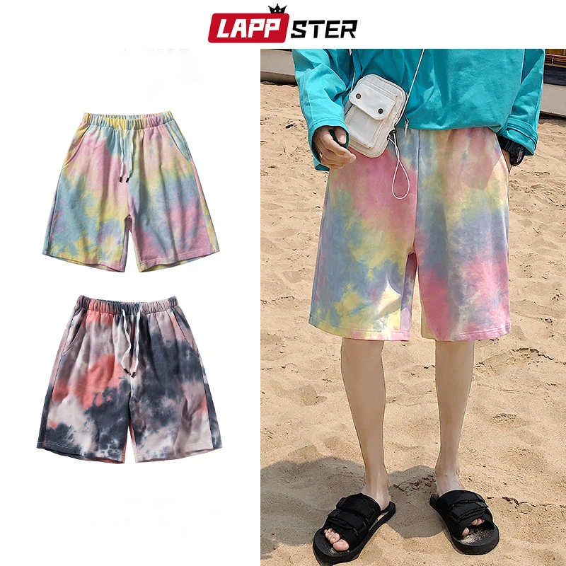 

LAPPSTER Men Tie Dye Korean Fashions Beach Shorts 2023 Summer Mens Streetwear Cotton Vintage Sweat Short Harajuku Casual Joggers