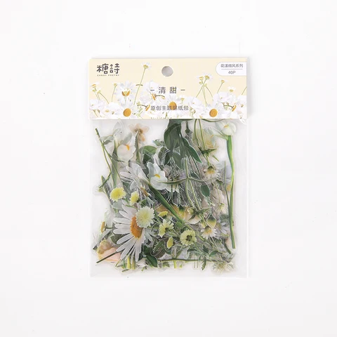 Flowers Sticker pack 40pcs Fresh Flower Plant Transparent Waterproof daisy hand account Decoration Scrapbooking material