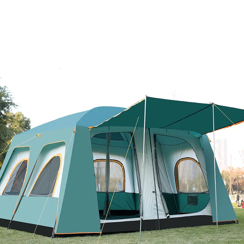 

New outdoor camping 8-12 people two rooms one hall multi-person rainproof large space family party tent