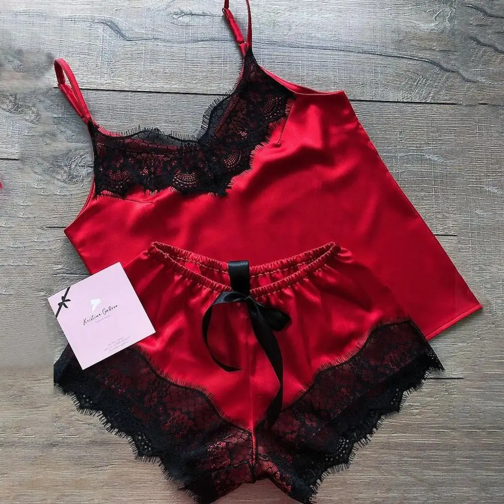 2020 женская Сексуальная атласная пижама на бретельках нижнее белье кружевная