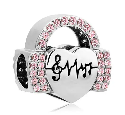Fit Pandora Браслеты с подвесками синий фиолетовый музыкальные ноты наушники музыка Шарм шарик DIY Женская мода ювелирные изделия - Цвет: Розовый