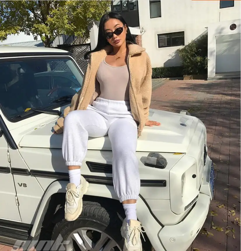 Однотонные уличные брюки на осень и зиму флисовые шаровары карго женские Теплые