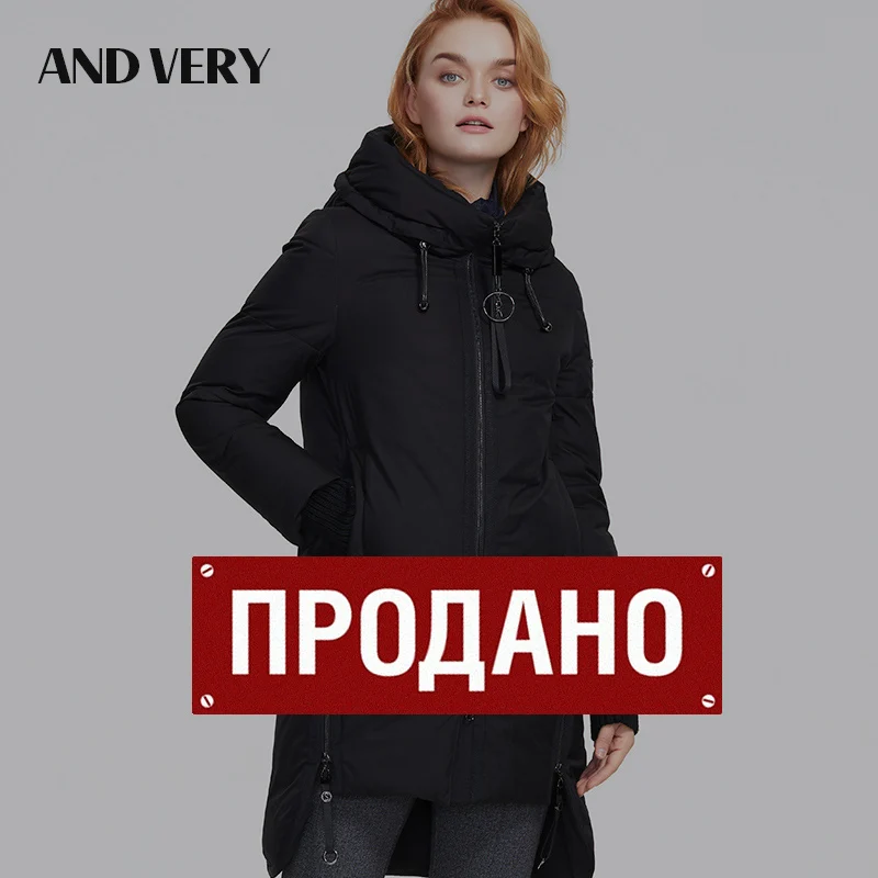 ANDVERY 2019 Осенняя новая коллекция женское пуховое пальто черного цвета с капюшоном