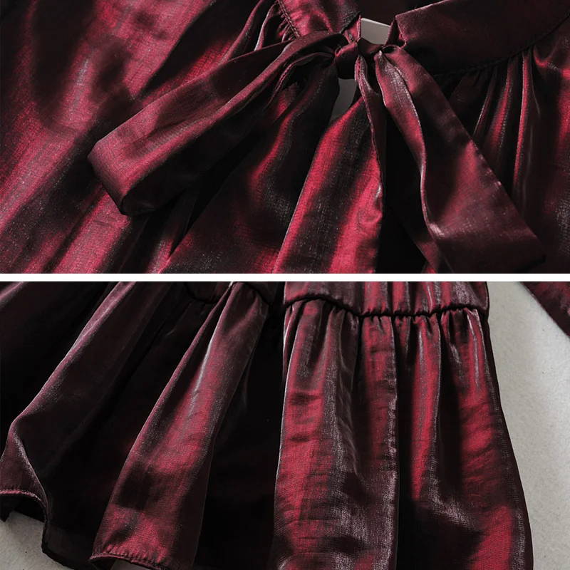 

Women Vintage Bow Collar A Line Party Dress Long Sleeve Elegant Mini Dress 2020 Spring Summer Female Solid Dresses YNZZU YD345