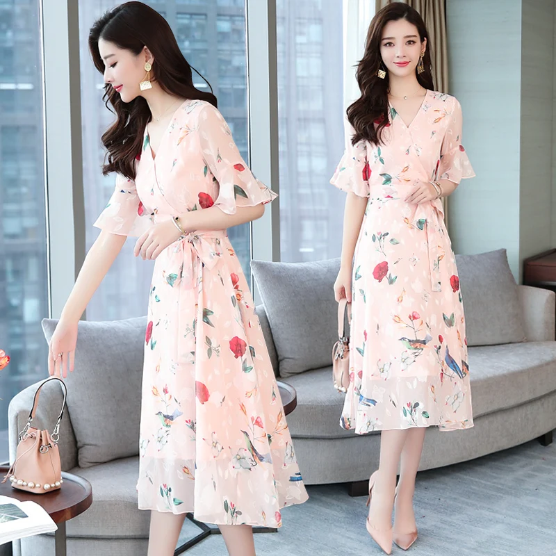 

Шифоновое платье для женщин, летняя новая приталенная юбка средней длины, темпераментная длинная юбка с принтом талии