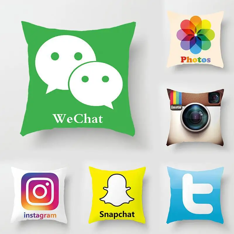 Чехол для подушки Fokusent Facebook Wechat Skype Viber Tango Youtube Snapchat Instagram App наволочка украшение