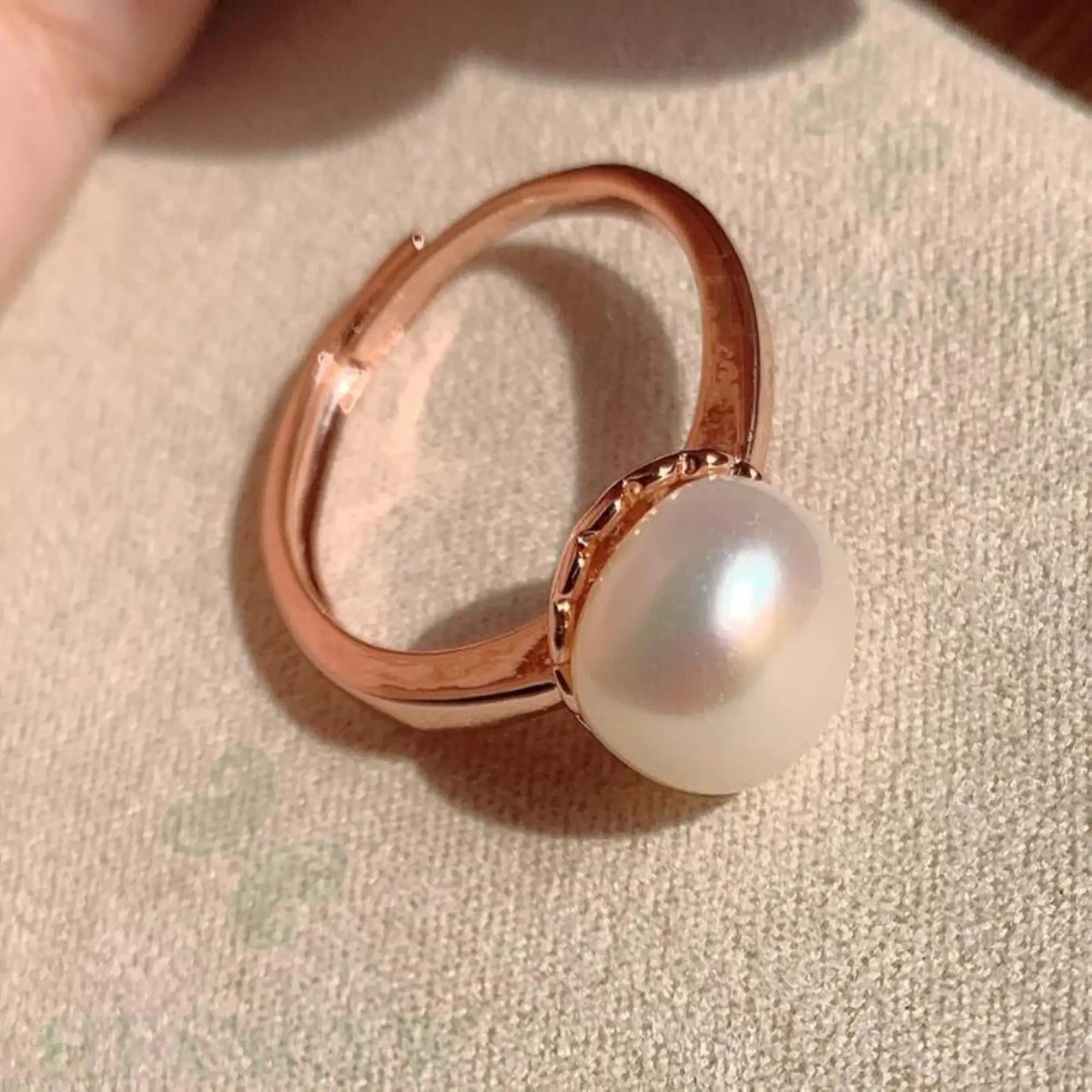10-11 мм Белое барокко жемчужное открытое регулируемое розовое золото кольцо