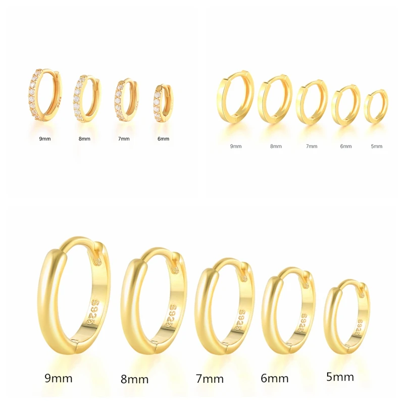 

Aide Minimalism Huggies S925 Silver Pendientes Circle Glossy Hoop Earrings for Women Cartilage Zircon Kolczyki 5/6/7/8/9mm
