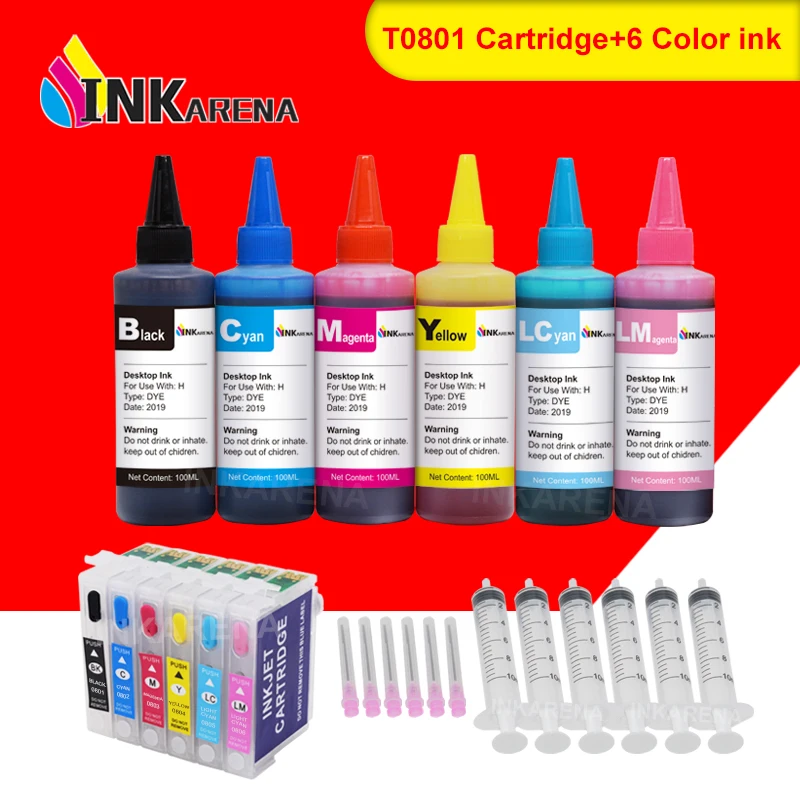 Многоразовые картриджи для принтера Epson Stylus 730WD 800FW 810W 820FWD 830FWD TX659 + 6 × 100