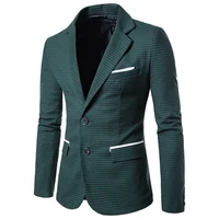 two button suit mens casual thousand coat long sleeve bird check pocket large