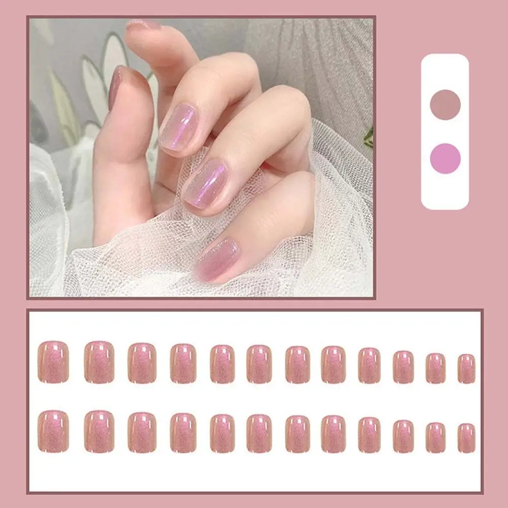

24PCS Fake Nails With Glue Full Cover Fake Press On Nails Crystal Aurora Cat Eye Nail Acrylic For Nails