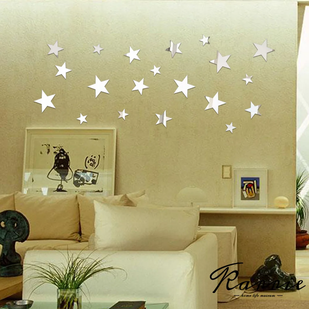 

50Pc/Set Simple 3D Star Acrylic Mirror Sticker Creative DIY Wall Stickers Home Background Wall Decoration Christmas