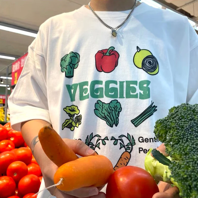 Hillbilly Veggies Printed Cute Graphic Tee White Cotton Short Sleeve Casual Tshirt Plus Size O Neck Aesthetic Vegetarians Shirts