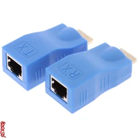2pcs abs metal 1080p hdmi extender to rj45 over cat 5e6 network lan ethernet adapter with blue color 30m transmission distance