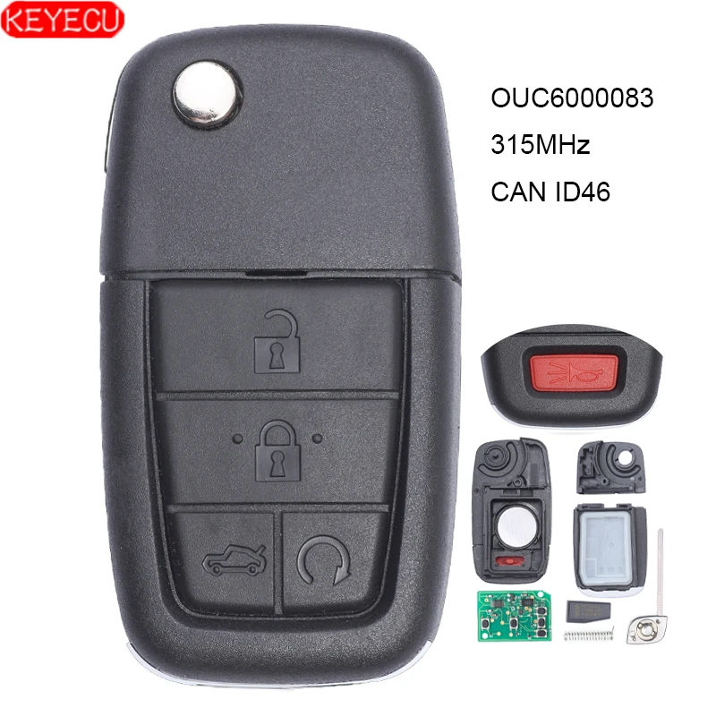 

KEYECU Flip Remote Car Key Fob 315MHz CAN ID46 Chip 4+1 Button for Pontiac G8 2008-2009 FCC ID: OUC6000083