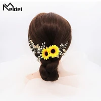 meldel wedding jewelry woman hair band yellow flowers bride jewelry handmade rhinestones beautiful girl sun flower headdress