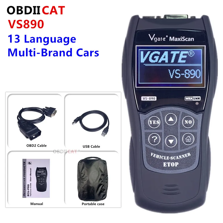 Новейшая модель Vgate VS890 vs 890 OBD2 считыватель кода MaxiScan диагностический сканер