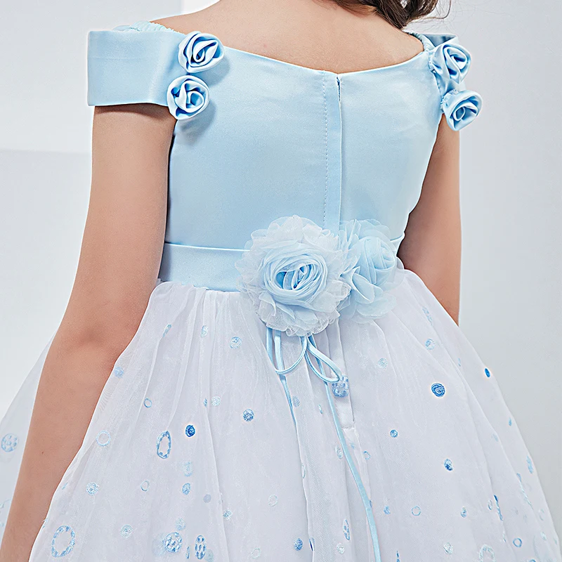 

Skyyue Blue A-Line Party Dress For Mom And Daughter FB140 Boat Neck Sleeveless Prom Gowns Appliques Parent Child Dresses 2020