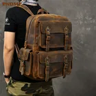 Рюкзак мужской из натуральной кожи, Модный дизайнерский вместительный ранец в стиле ретро, уличная Дорожная сумка из воловьей кожи crazy horse с несколькими карманами