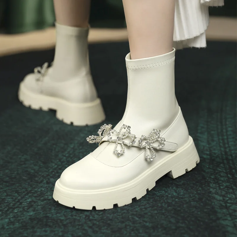 

Ботинки женские эластичные на толстой подошве, кожаные короткие ботинки в британском стиле, Мартин, зима-осень