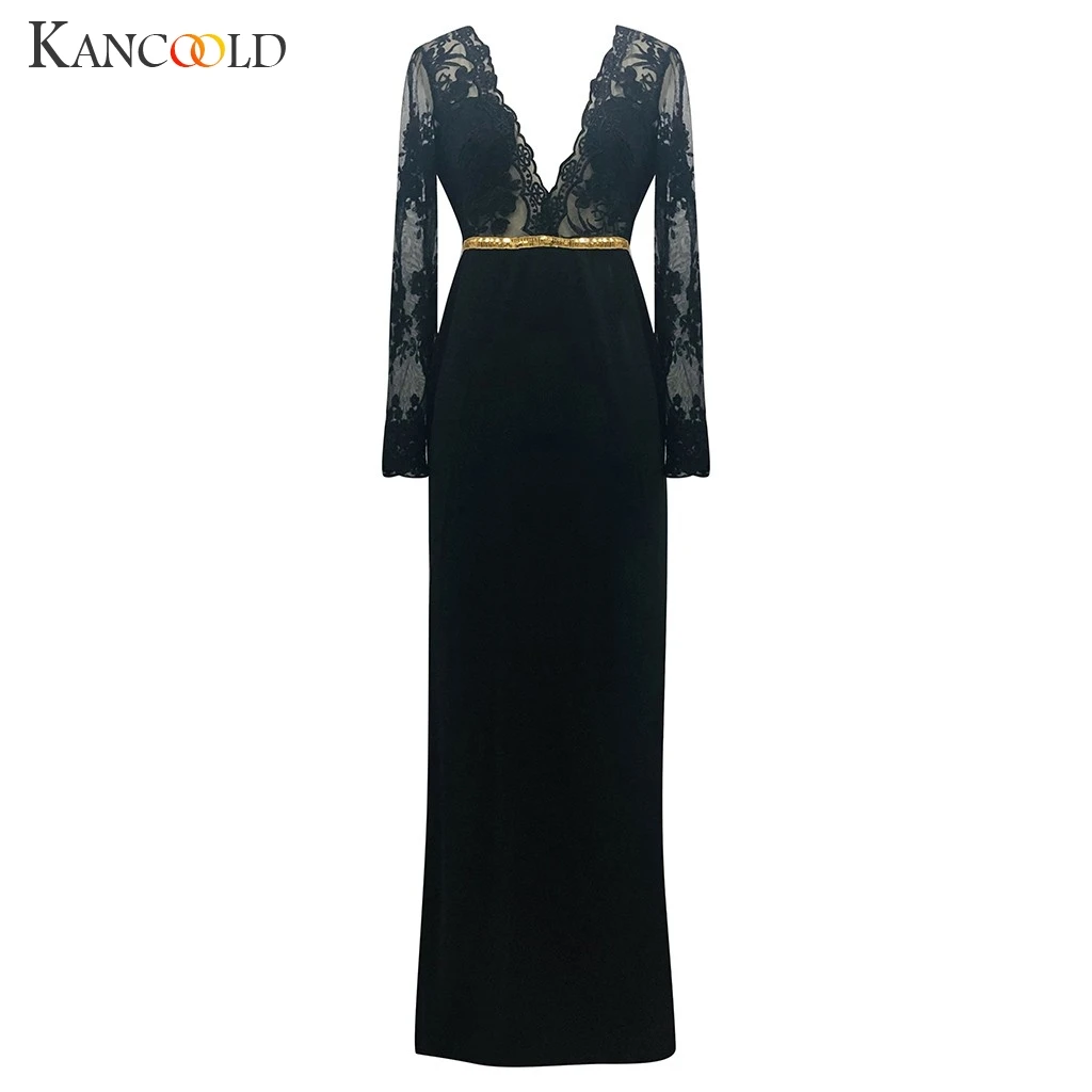 Женское кружевное прозрачное свадебное платье KANCOOLD с длинным рукавом и вышивкой