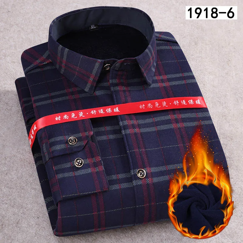 SS-1918-6 Aoliwen новая зимняя теплая рубашка мужская плюс бархатная Толстая двойная бархатная теплая рубашка с принтом клетчатый костюм из тянущейся ткани Рубашка Фланелевая шерсть - Цвет: SS-1918-6