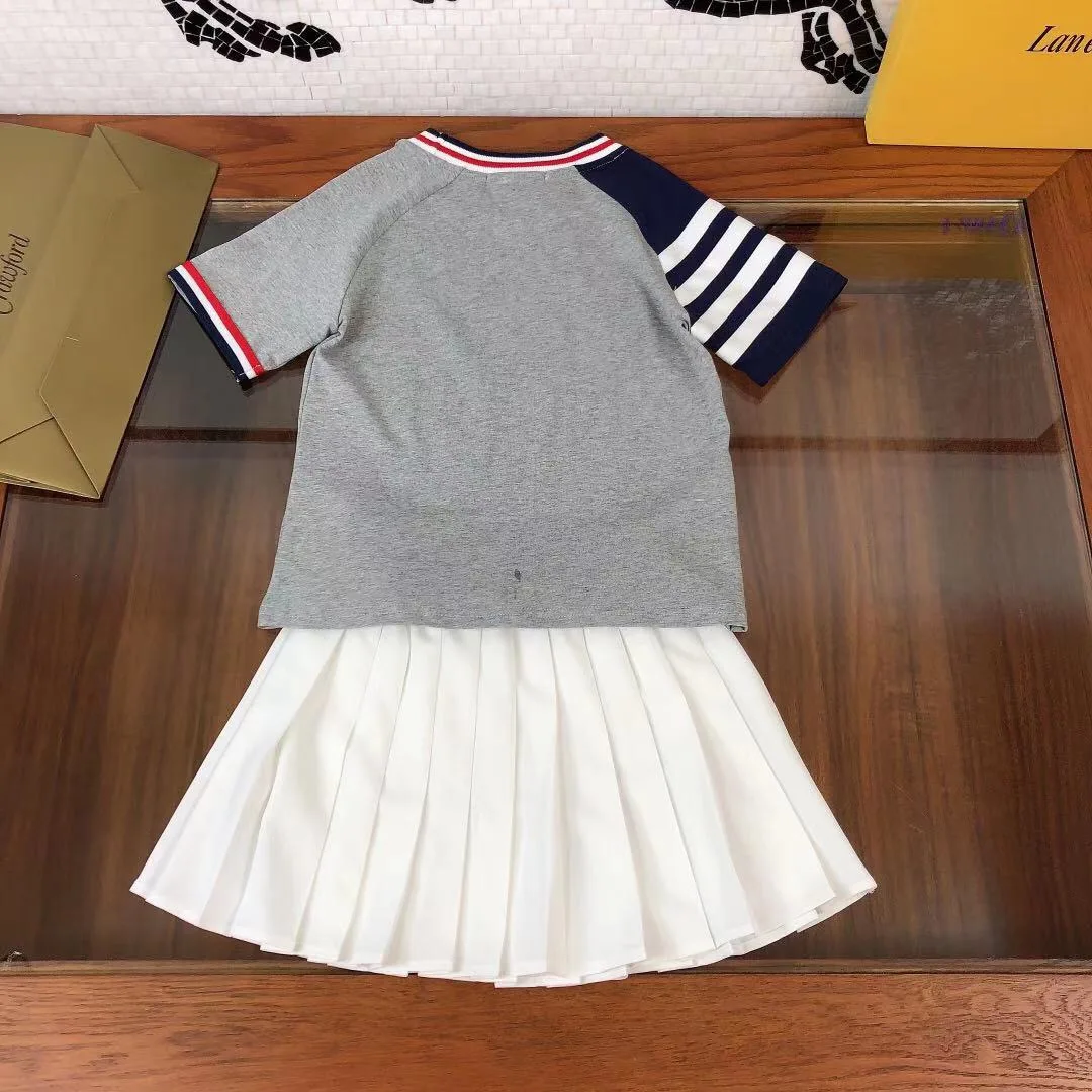 

High-End Children's Clothing Children's Girls Summer Suit 2021 Girls Short-Sleeved Clothes Striped Trend Children's 2-Piece set