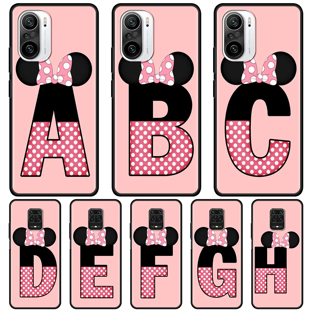 

Cartoon Mouse Bow 26 Letters Case For Xiaomi Redmi Note 9S 9 8 Pro 7 8T 10 Pro 9A 7A K40 8A 6A 9T 6 K30 4G 5G Back Phone Cover