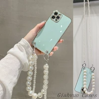 plating big pearl strap bracelet necklace soft phone case for iphone 13 12 pro max 11 pro x xs xr max 6s 7 8 plus mini se cover