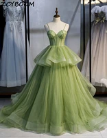 green a line prom dresses 2022 women formal party night vestidos de gala tulle spaghetti straps long graduation evening gowns