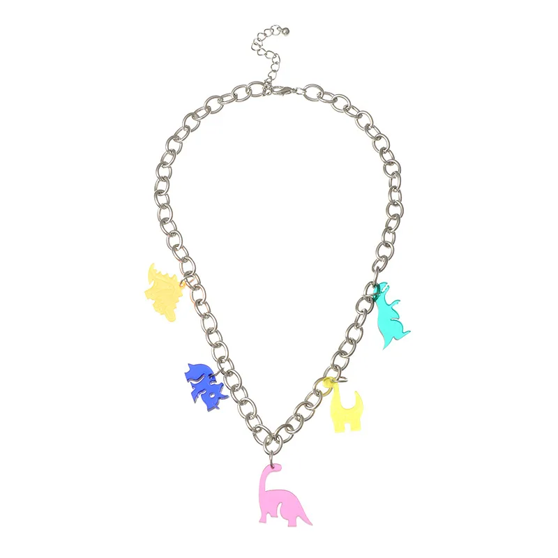 

Women necklace Contracted character silver chain necklace lovely gout resin necklace of dinosaurs stainless steel jewelry
