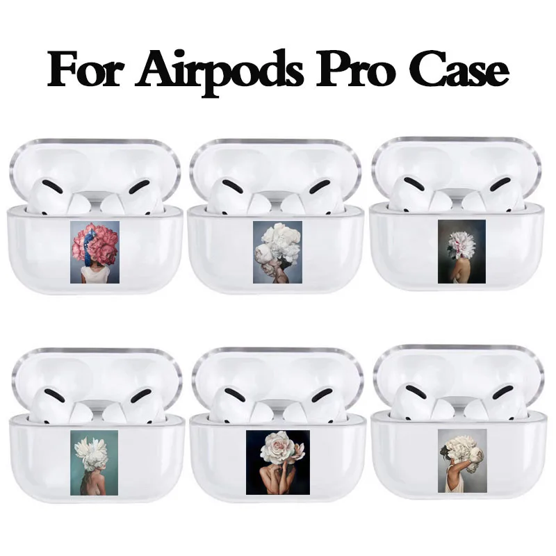 Чехол в стиле ретро с изображением цветов и иллюстраций для Airpods Pro прозрачный