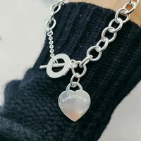 925 heart silver necklace heart shaped ot chain drop design custom logo jewelry women necklace original style suitable for l
