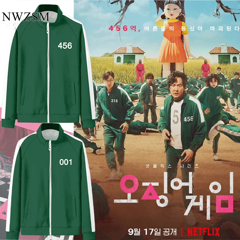 

Корейский драматический игра кальмар Косплей пальто спортивная куртка 456 цифровой свитер 001 корейский драма одежда, костюм для Хэллоуина