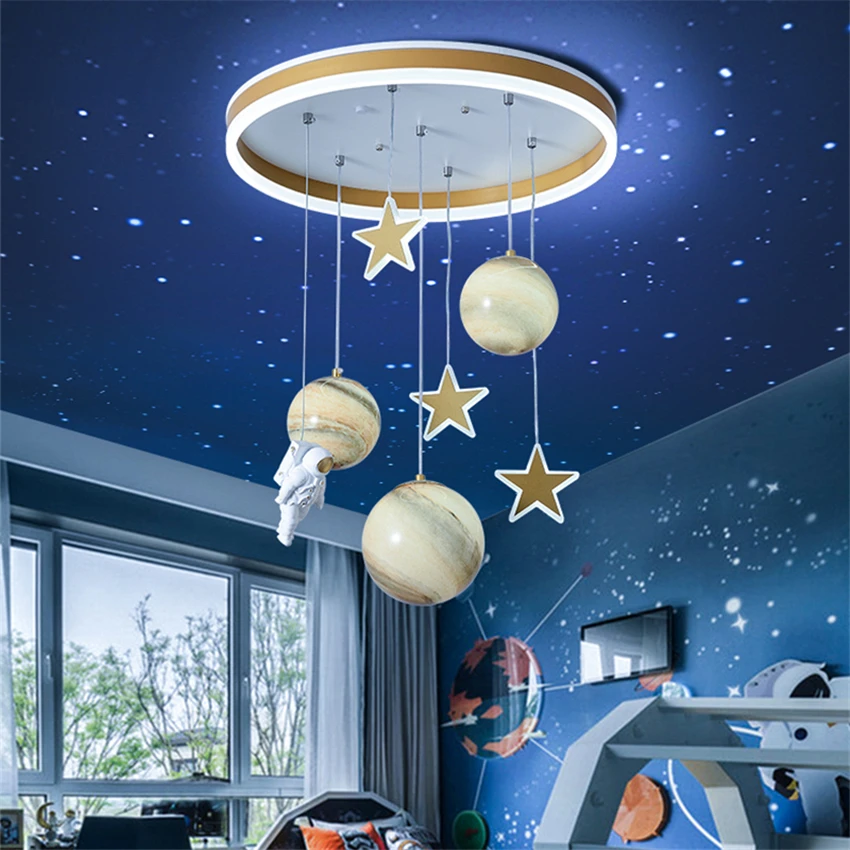 

Nordic Children's Room Planet Astronaut Ceiling Lights Boy Bedroom Study Modern Kindergarten Decoration Room LED Ceiling Lamps