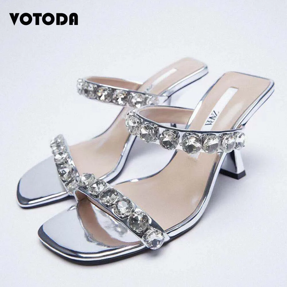 

Summer Women Rhinestone Heeled Shoes Bling Crystal Stiletto Pumps Ladies Outdoor Open Toe Sandals Fashion Female Party High Heel