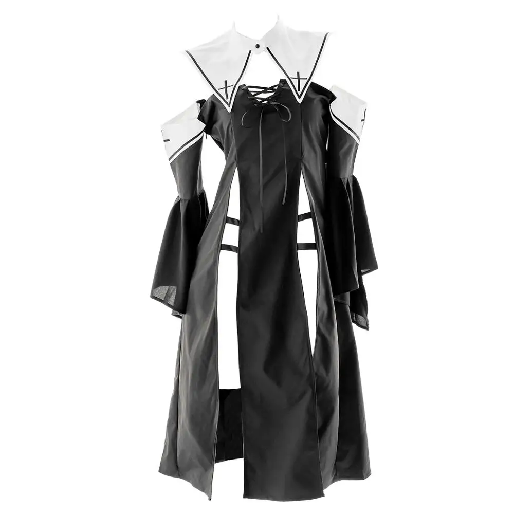 

Women Gothic Sexy Battle Nun Girl Long Dress Cross Strapless Nightdress Lolita Hight Slit Open Chest Uniform Set Vintage Pajamas