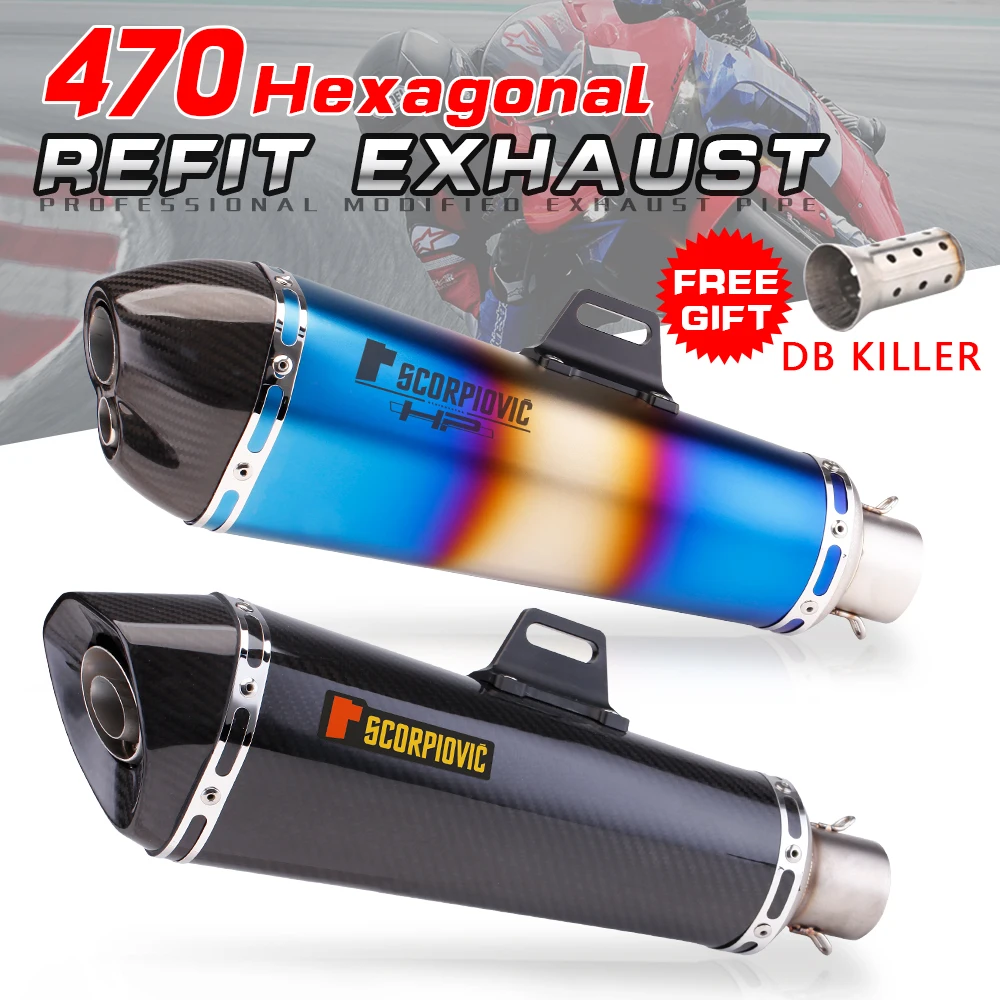 51mm/60mm Motorcycle pipe exhaust with DB killer Exhaust Pipe Muffler Carbon Fiber GP-project |