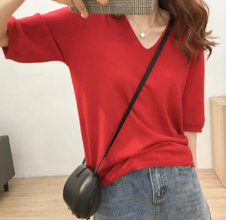 Свитер женский кашемировый с V-образным вырезом и длинным рукавом вязаный свитер