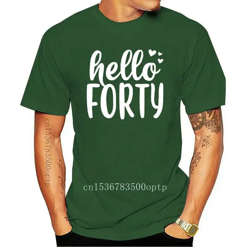 

Женская футболка с надписью Hello Forty 40-й день рождения, повседневная хлопковая хипстерская забавная футболка для девочек, топ, футболка, Пряма...