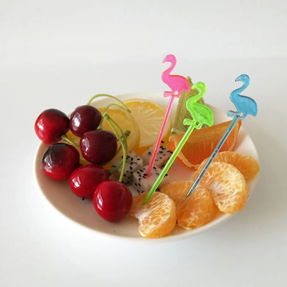50 шт./лот многоцветные палочки Фламинго Фруктовые шпажки пластиковые десертные