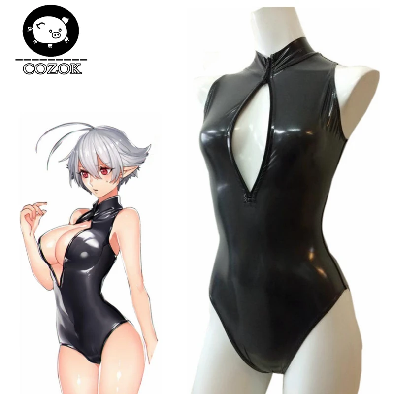 

Anime Sexy Moe Girls Open Chest Dead Water Zipper Black Swimsuit Cosplay Costume Free shipping