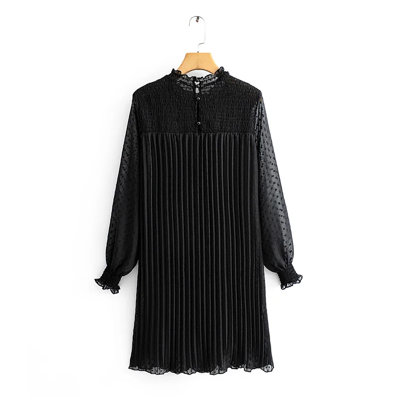 Женское жаккардовое платье мини za черное повседневное плиссированное с