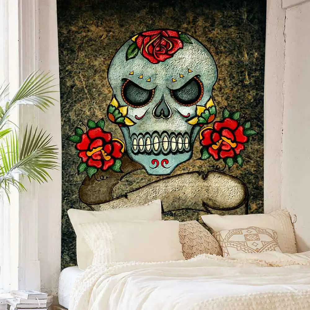 Simsant Череп Цветочные гобелены с цветами фантазия Скелет искусство настенные