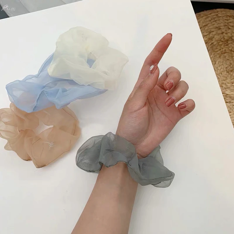 AOMU Женские однотонные шифоновые резинки для конского хвоста держатель для девочек прозрачная ткань эластичные резинки для волос бант аксессуары для волос